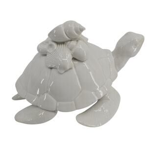 Fitz & Floyd Atlantis Ceramic Sea Turtle Dish w/Lid Trinket Box Coastal Decor